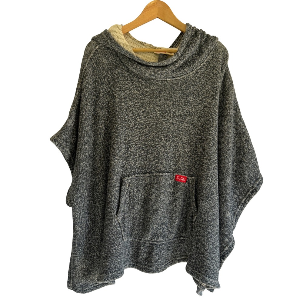Stormy Kromer Hooded Poncho Charcoal Marle Cotton Knit Kangaroo Pocket OSFM